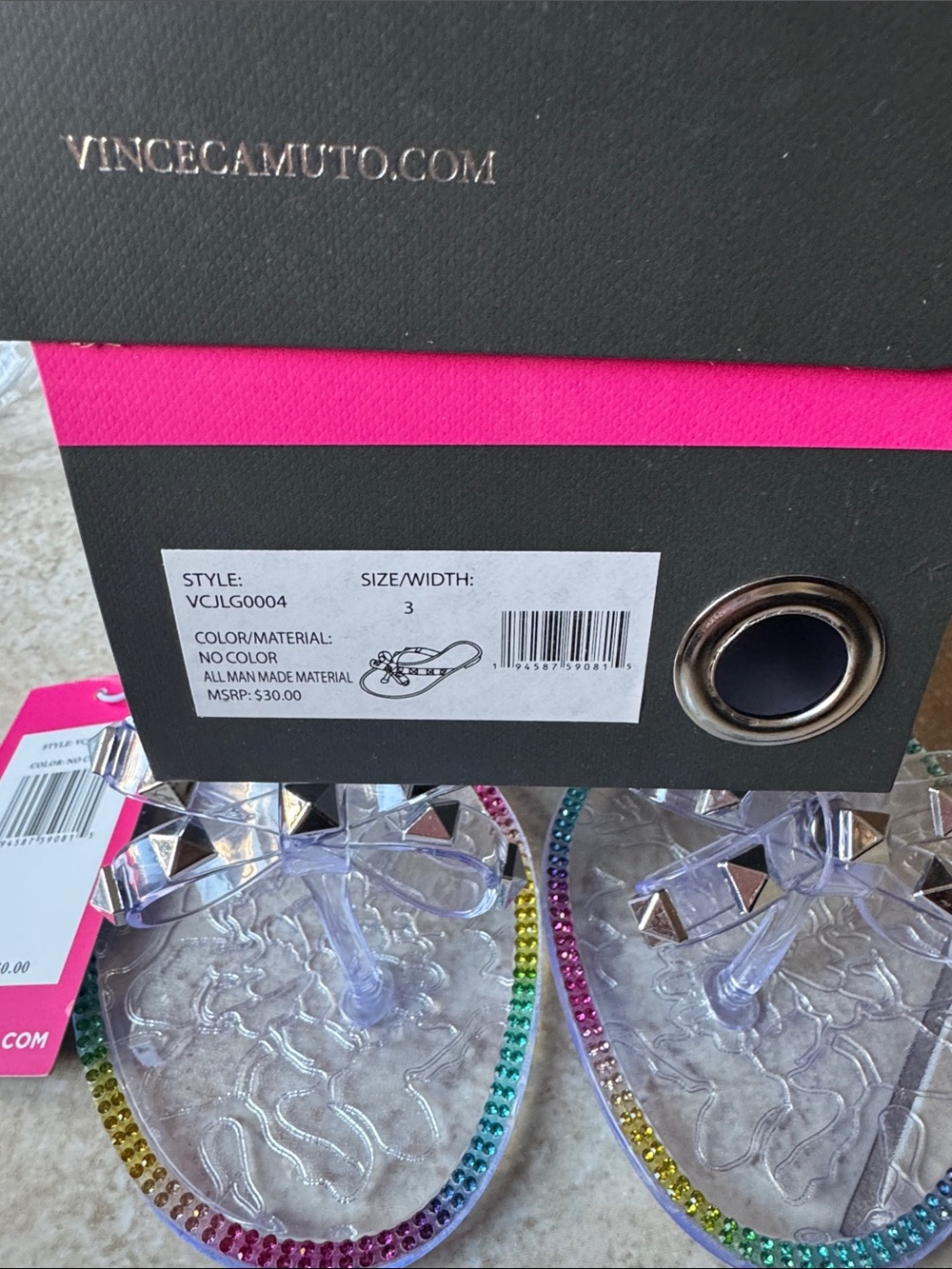 Vince Camuto Clear Jelly Sandals with Multicolor Crystal Trim - Picture 2 of 2